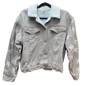 The Cove Denim Jean‎ Jacket Tan Stars Long Sleeve Size Small